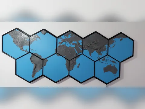 Mapa-Múndi Topográfico Hexagonal, foto do projeto original